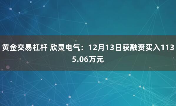 黄金交易杠杆 欣灵电气：12月13日获融资买入1135.06万元